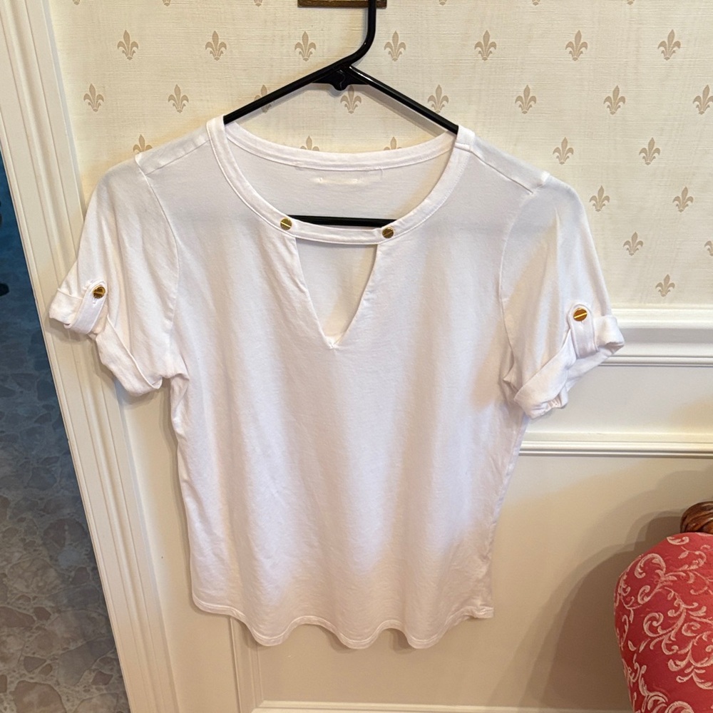 Michael Kors White Blouse with Gold Button Details